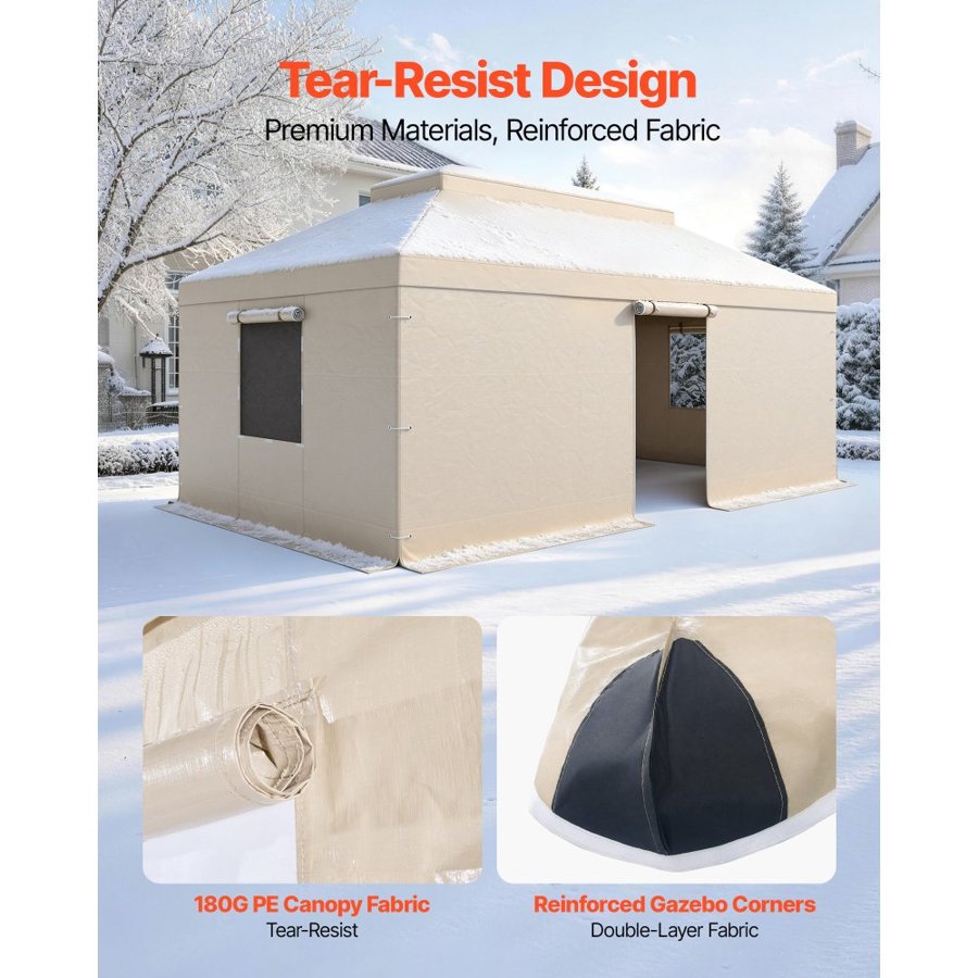 VEVOR Winter Gazebo Cover Fits 3.66 x 4.87 m Hardtop Gazebos, All-Weather Double-Tiered Gazebo Cover with Sidewalls & Windows, High-Density PE Enclosed Storage Shelter Covers, Gazebos not Included