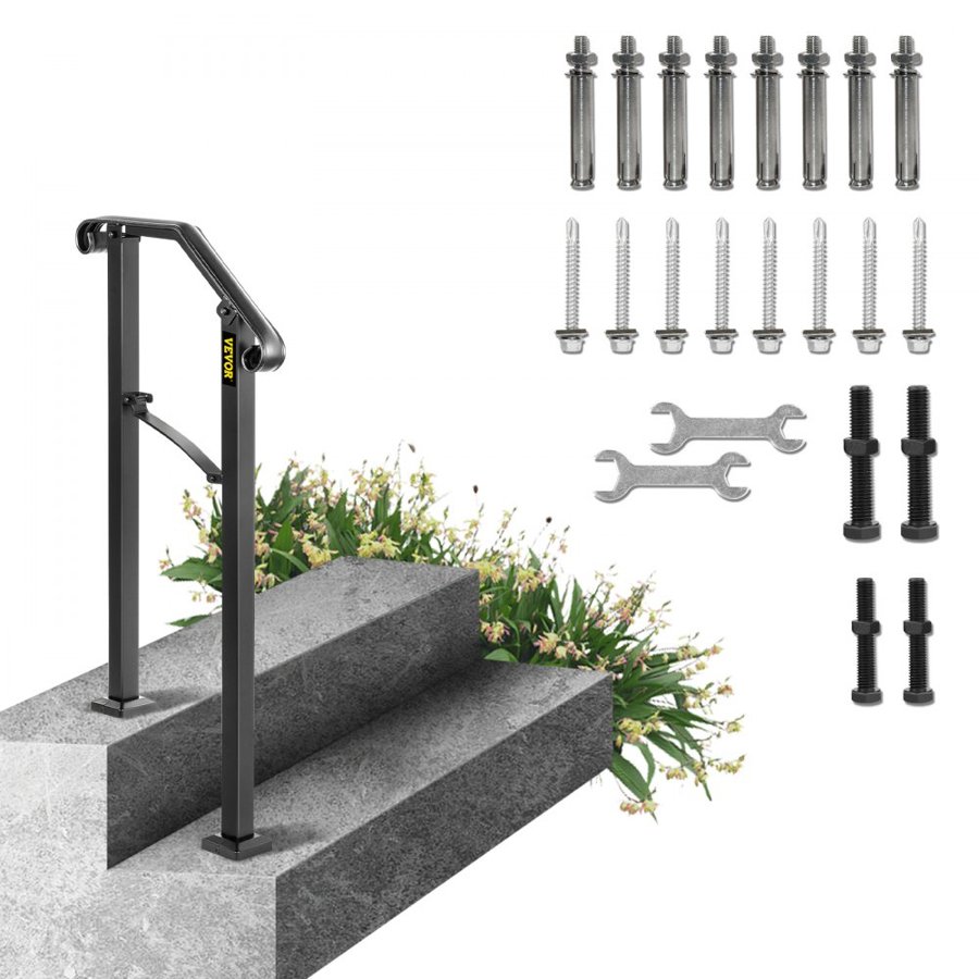 VEVOR Handrails for Outdoor Steps, Fit 1 or 2 Steps Outdoor Stair Railing, Arch#1 Wrought Iron Handrail, Flexible Porch Railing, Black Transitional Handrails for Concrete Steps or Wooden Stairs
Visit the Happybuy Store