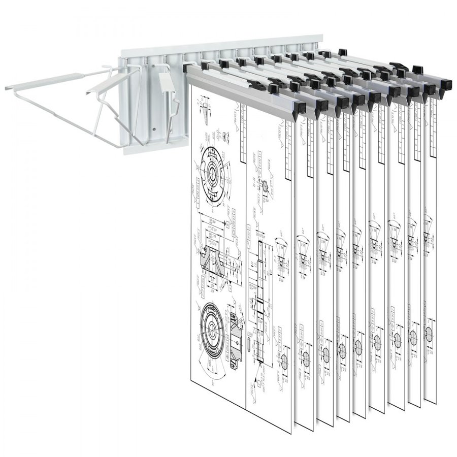 VEVOR Wall Mount Blueprint Storage Rack – Holds up to 1200 Blueprints, Hanging Blueprint Holder with 12 Pivot Brackets, for 24", 30", 36", or 42" Clamps(Rack Only Without Clamps)- Heavy Duty(240lbs)