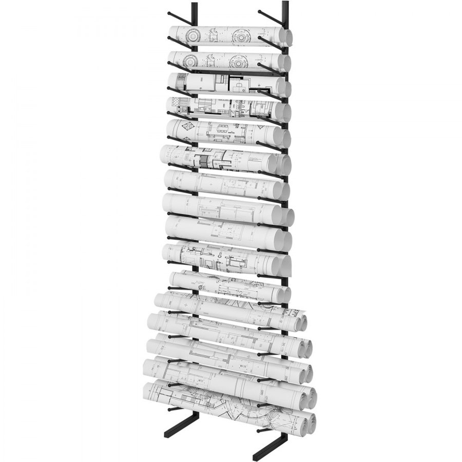 VEVOR Blueprint Storage Rack, Hanging Poster Display Rack 16-Tier, Vertical Blueprint Roll File Holder 2 Rolls/tire, Roll File Storage Rack for Blueprint Map Poster
