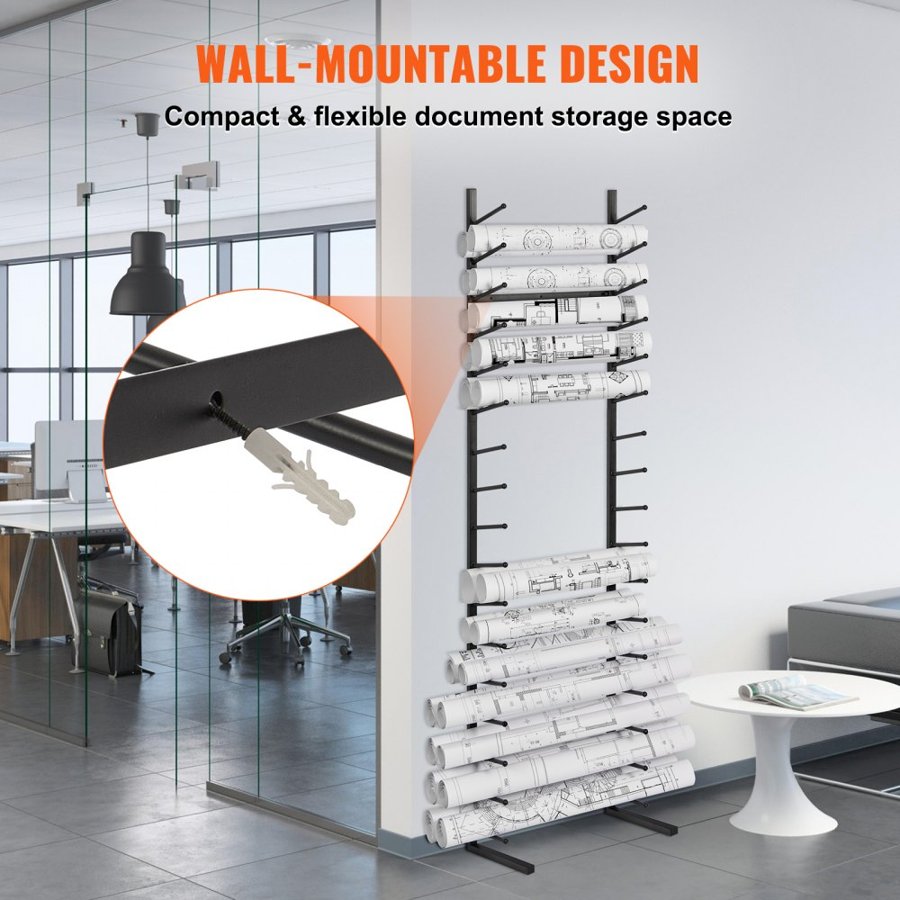 VEVOR Blueprint Storage Rack, Hanging Poster Display Rack 16-Tier, Vertical Blueprint Roll File Holder 2 Rolls/tire, Roll File Storage Rack for Blueprint Map Poster