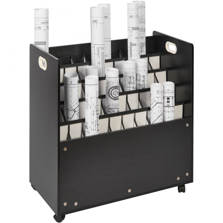 VEVOR Blueprint Storage Rack, 50 Slots Mobile Blueprint Storage Cabinet, Wooden Roll File Organizer Cart for Construction Plan Map Poster Architectural, Blueprint File Holder for Home, Office, School