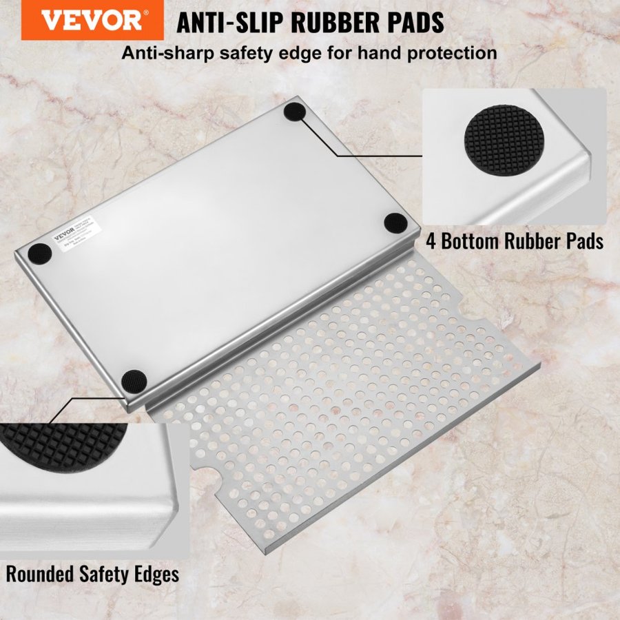 VEVOR Beer Drip Tray, 304 Stainless Steel Kegerator Drip Trays with 4 Non-Slip Rubber Pads and Detachable Cover, Heat / Cold Resistant Beer Tower Drip Pan for Bar Restaurant Coffee Shop Home