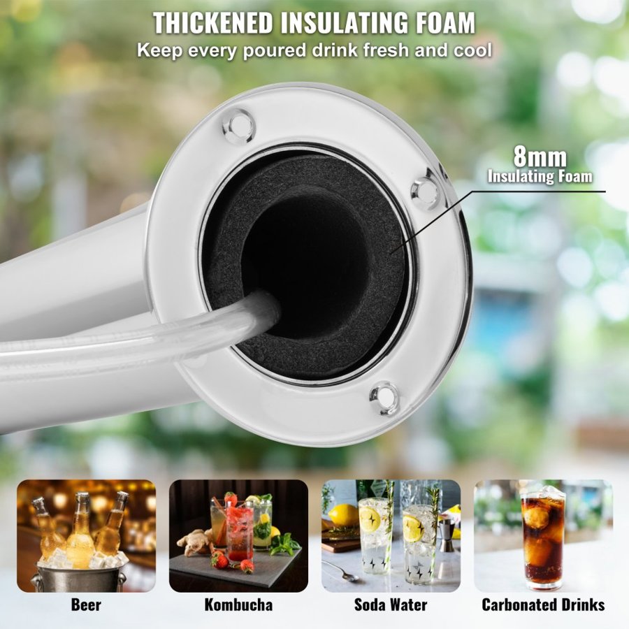 VEVOR Dual Taps Draft Beer Tower Dispenser, Stainless Steel Keg Beer Tower, Kegerator Tower Kit with Pre-Assembled Tubing and Self-Closing Faucet Shanks for Party, Bar, Pub, Restaurant