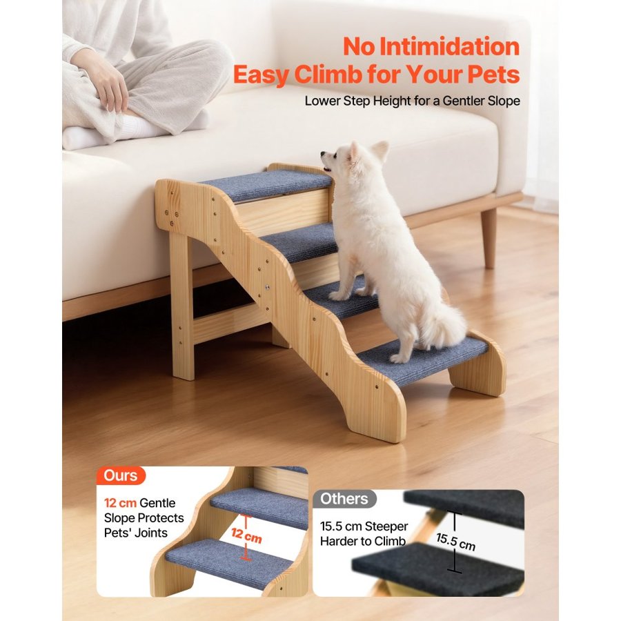 VEVOR Wood Pet Stairs, 4-Step Dog Stairs for High Beds, Sofa & Cars, 68 kg Load Capacity, Non-Slip Surface, Stable Cat & Dog Step Ladder for Small Medium Large Older Pet Puppy Essentials