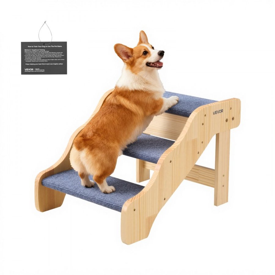 VEVOR Wood Pet Stairs, 3-Step Dog Stairs for High Beds, Sofa & Cars, 68 kg Load Capacity, Non-Slip Surface, Stable Cat & Dog Step Ladder for Small Medium Large Older Pet Puppy Essentials