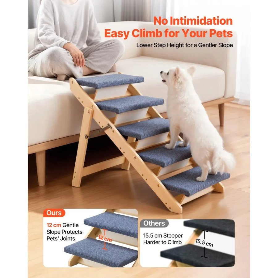 VEVOR 5 Step Dog Stairs – 110 lbs, Foldable Flat Design