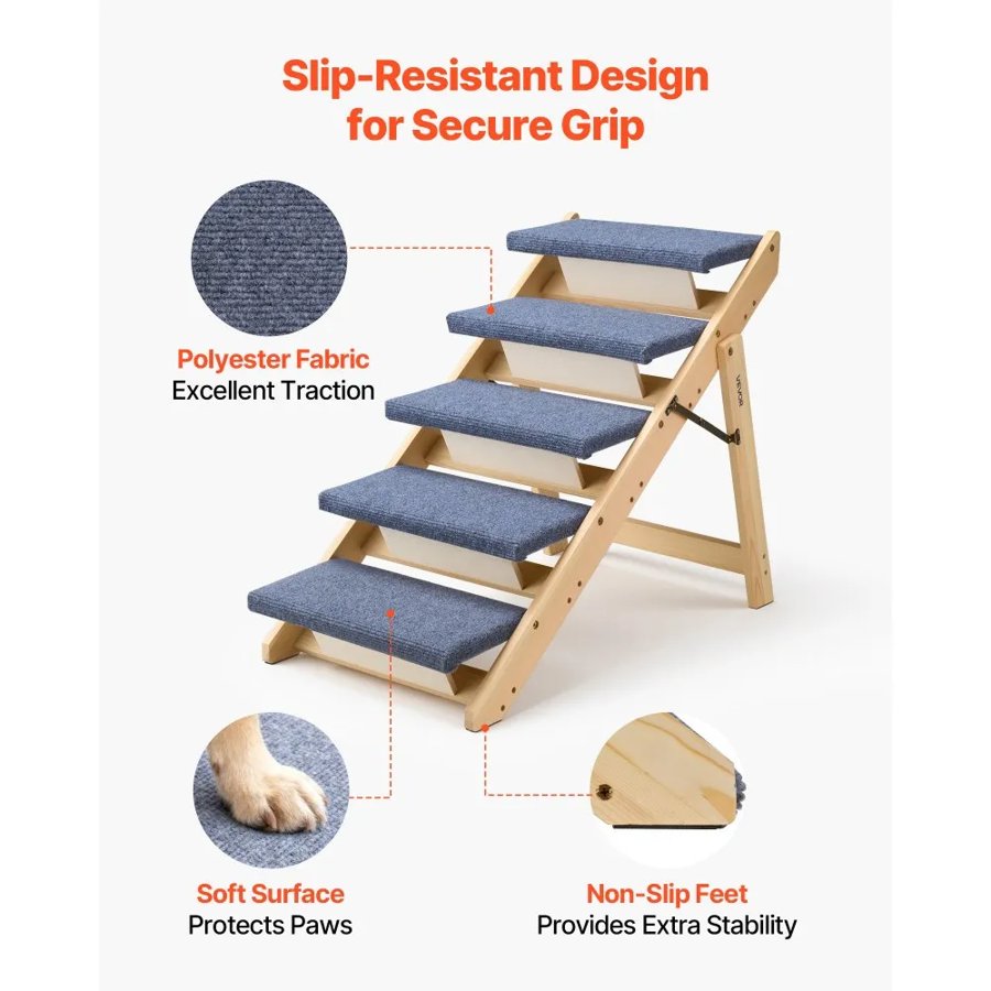 VEVOR 5 Step Dog Stairs – 110 lbs, Foldable Flat Design