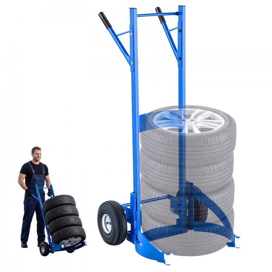 VEVOR Hand Truck Wheel Dolly, 200kg Heavy-Duty Steel Tire Wheel Dolly, Fits 550-750mm Tires for Sedans, SUVs & Minivans, Holds Up to 4 Tires, with 254mm Pneumatic Wheels for Repair Workshops