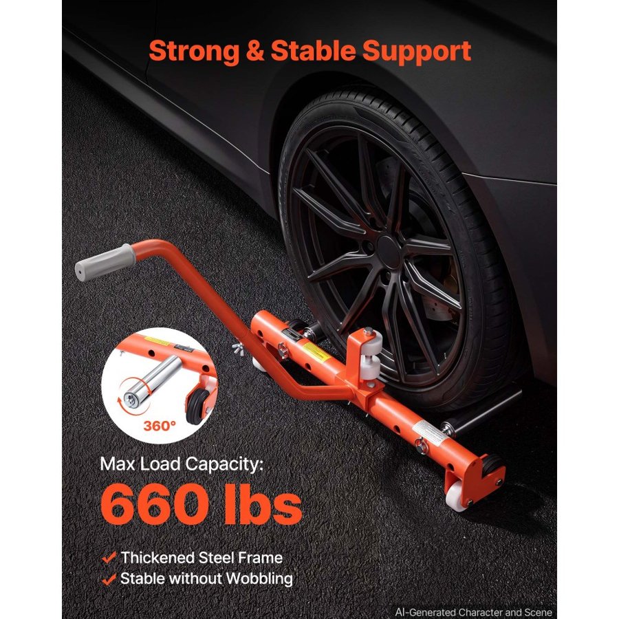 VEVOR Tire Wheel Dolly, 300kg Heavy Duty Adjustable Truck Car Tire Dolly, 3 Adjustable Widths, Fit 597-1105mm Tires, 360° Rotating Rollers, Smooth Rolling Tire Lifter for Workshops & Home Garages