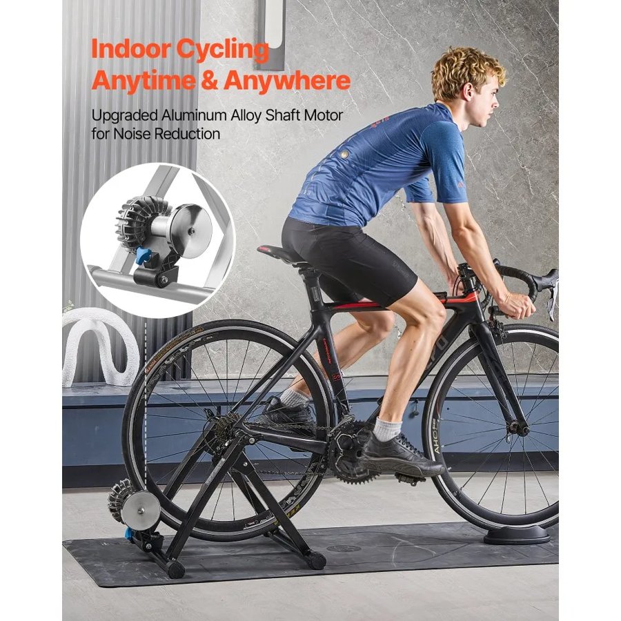 VEVOR Bike Trainer, 660.4-736.6 mm & 700C Wheels, Foldable Fluid Bicycle Stationary Trainer Stand for Indoor Exercise Riding with Quick Release Skewer & Front Wheel Riser Block, Fits Road Bikes, Black