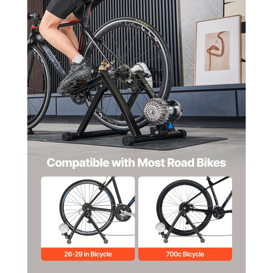 VEVOR Bike Trainer, 660.4-736.6 mm & 700C Wheels, Foldable Fluid Bicycle Stationary Trainer Stand for Indoor Exercise Riding with Quick Release Skewer & Front Wheel Riser Block, Fits Road Bikes, Black