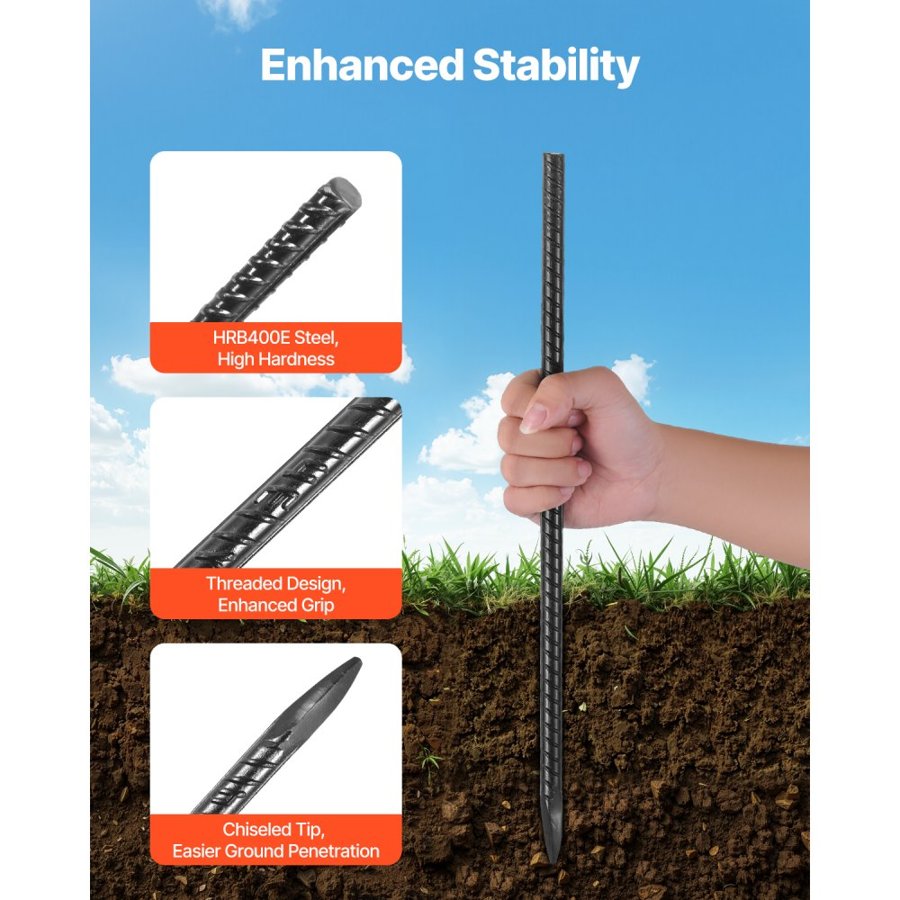 VEVOR Rebar Ground Stakes – 16 Pack, HRB400E, 0.45 Inch