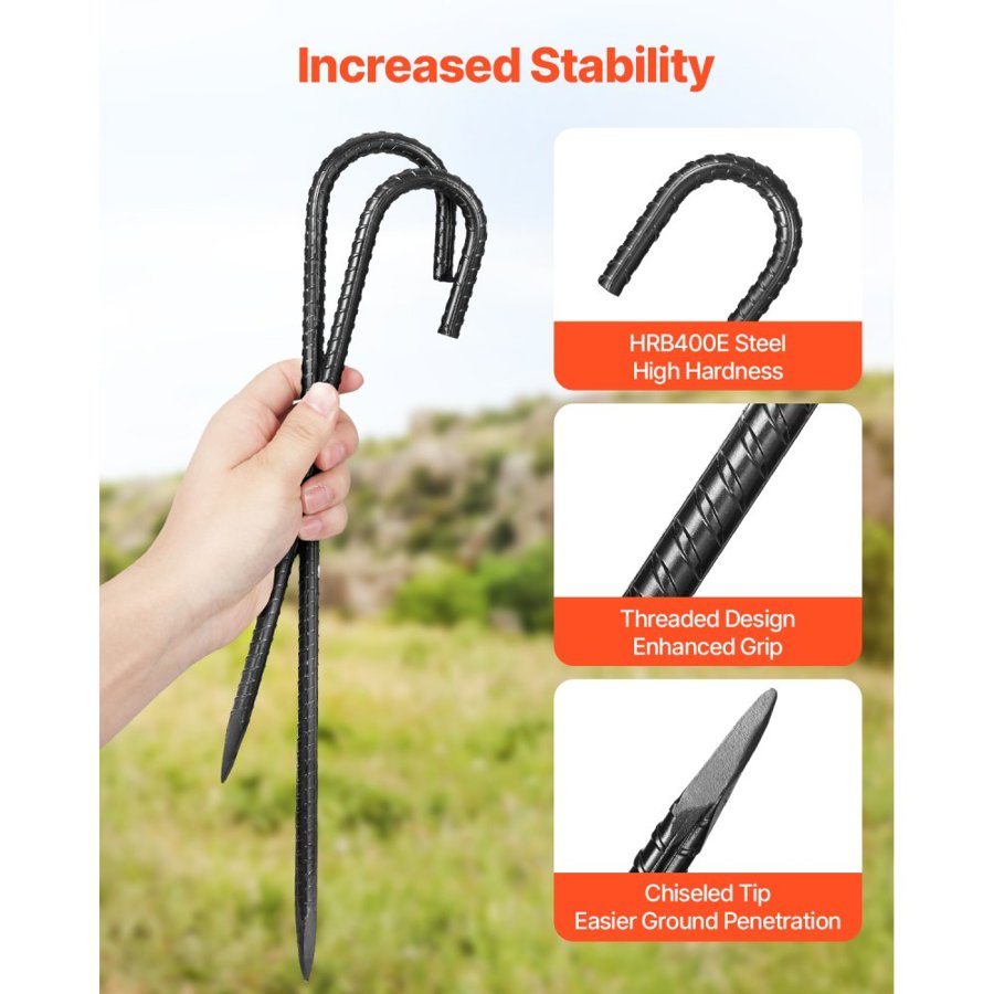 VEVOR 12 Inch Rebar Stakes – 12 In, 0.4 In Diameter J Hook