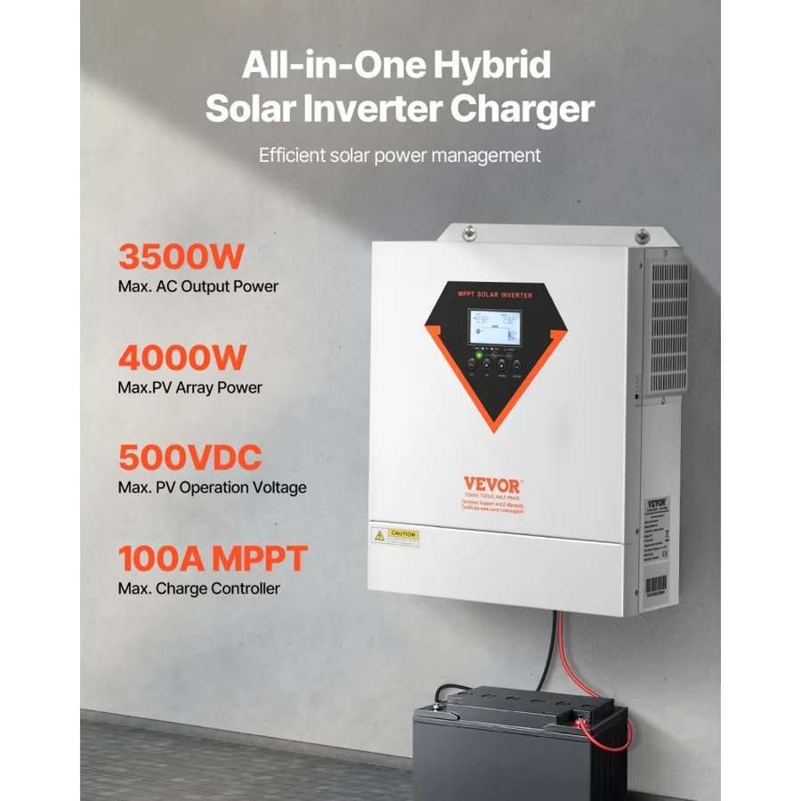 VEVOR Hybrid Solar Power Inverter – 3500W, 24V, 100A, 220V