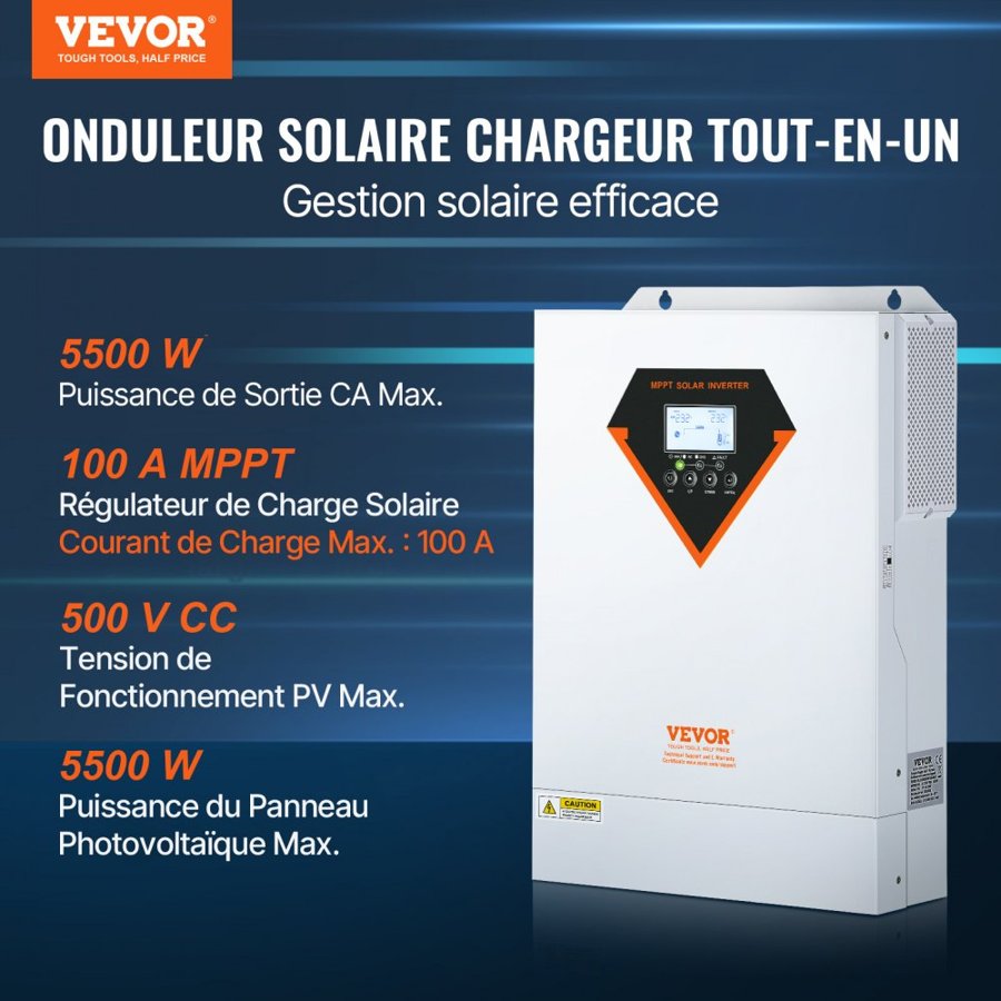 VEVOR Solar Inverter for Home – 100A MPPT, 5500W Hybrid