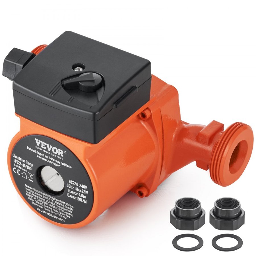 VEVOR LPS25-4S-180 Hot Water Recirculating Pump, 220V, 72W 50LPM Hot Water Circulation Pump, 38 mm(1.5") Threaded NPT 3-Speed Circulator Pump, Quiet Operation Circulator Pump for Home Water Heater System