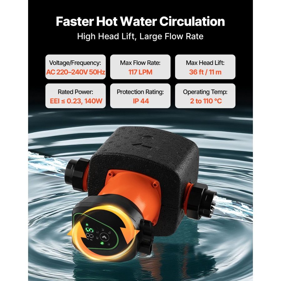 VEVOR Hot Water Circulating Pump – 117 LPM, EEI ≤0.23
