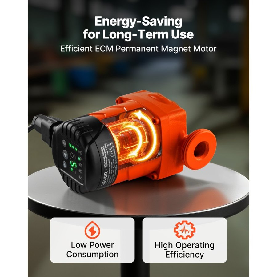VEVOR Cast Iron Circulator Pump – 42 LPM, 4m Lift, ECM Motor