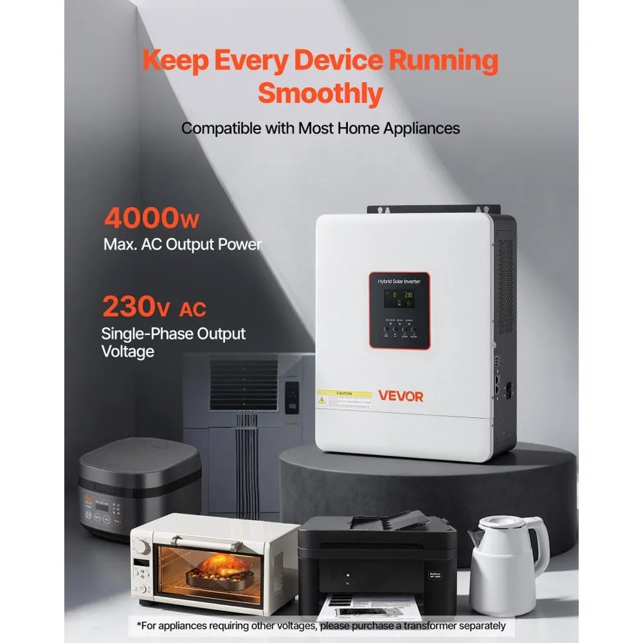 VEVOR Off Grid Hybrid Solar Inverter – 4000W, 24V System