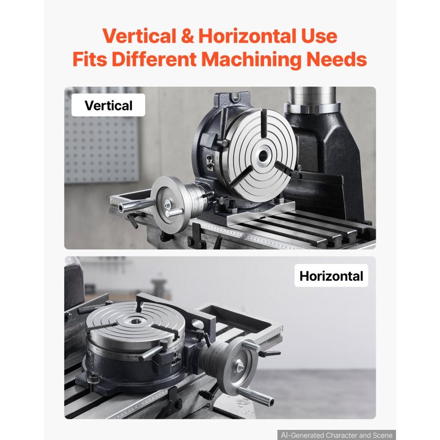 VEVOR Horizontal Vertical Rotary Table – 200 mm, 3 T-Slots