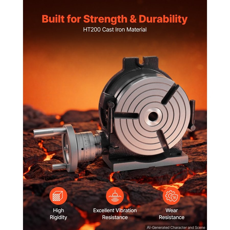 VEVOR Horizontal Vertical Rotary Table – 200 mm, 3 T-Slots