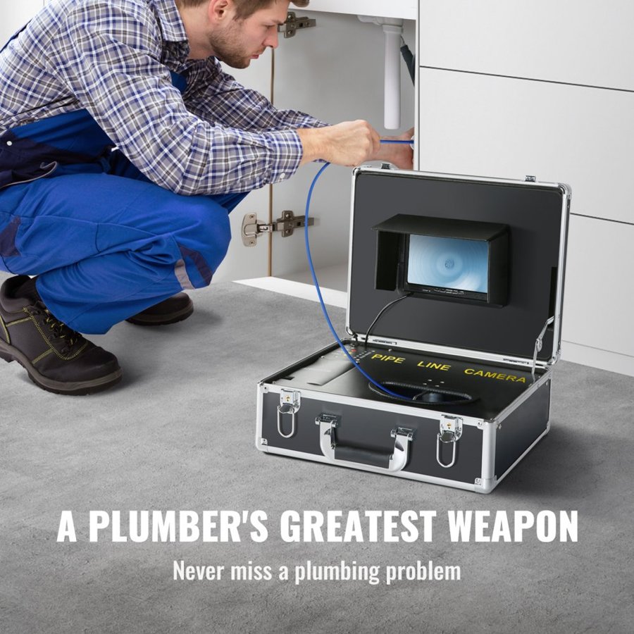 VEVOR Waterproof Plumbing Camera – 7" Screen, 66 ft Cable