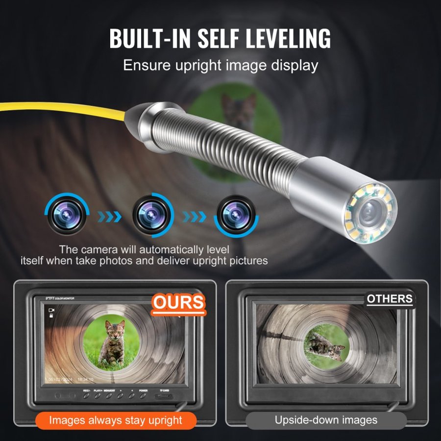 VEVOR Snake with Camera for Pipes – 165 ft, 512Hz Locator