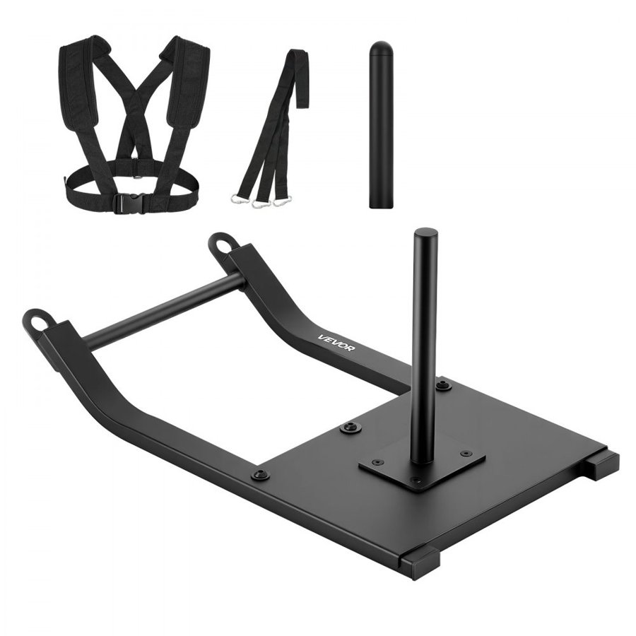 VEVOR Weight Sled, Steel Power Sled, Fitness Strength Training Sleds for Athletic Exercise Speed Improvement, Workout Fitness Equipment with Harness, Compatible with 25/51 mm Weight Plates, Black