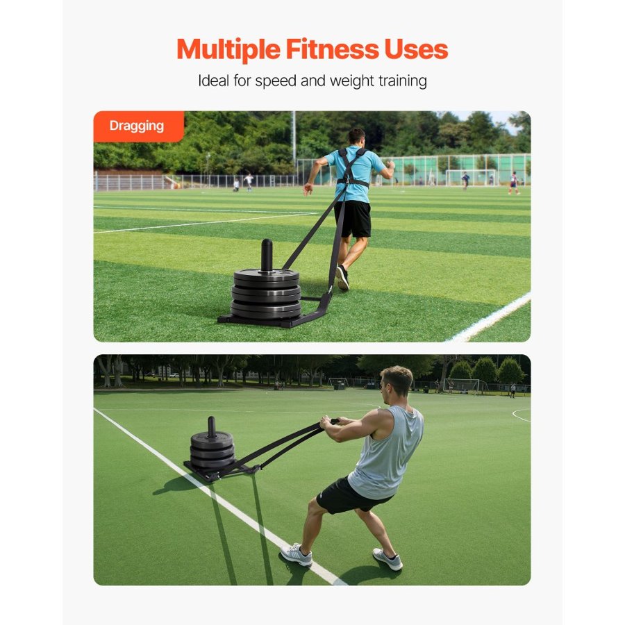 VEVOR Weight Sled, Steel Power Sled, Fitness Strength Training Sleds for Athletic Exercise Speed Improvement, Workout Fitness Equipment with Harness, Compatible with 25/51 mm Weight Plates, Black