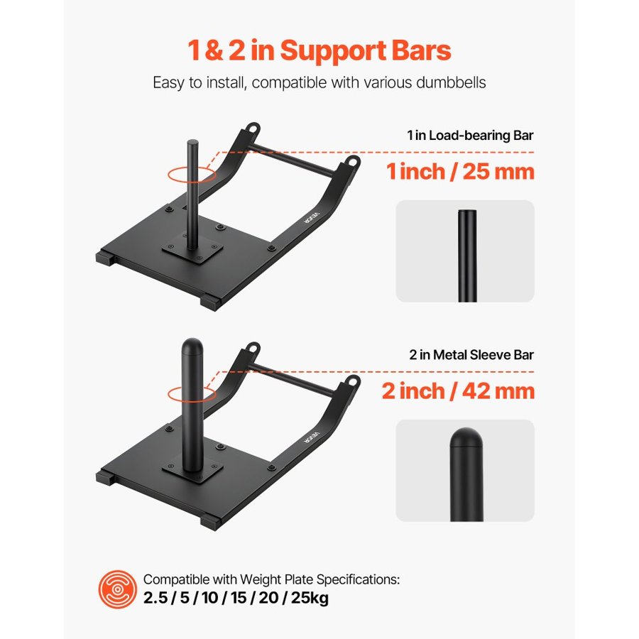 VEVOR Weight Sled, Steel Power Sled, Fitness Strength Training Sleds for Athletic Exercise Speed Improvement, Workout Fitness Equipment with Harness, Compatible with 25/51 mm Weight Plates, Black