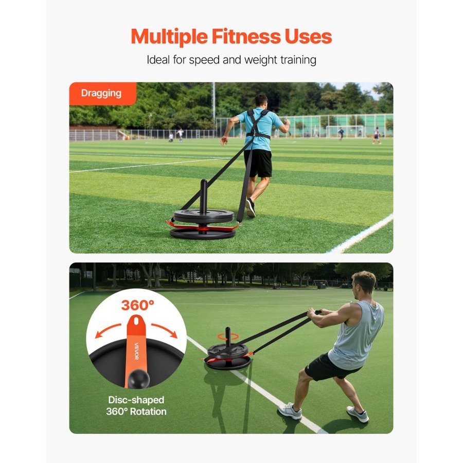 VEVOR Weight Sled, Steel Power Sled, Fitness Strength Training Sleds for Athletic Exercise Speed Improvement, Workout Fitness Equipment with Harness, Compatible with 51 mm Weight Plate, Orange & Black