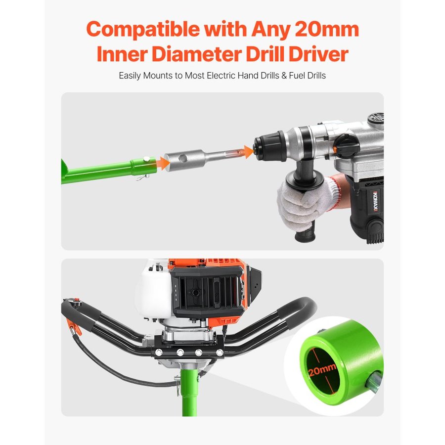 VEVOR Auger Drill Bit for Planting, 120 x 790 mm Spiral Drill Bit, Compatible with 20mm ID Drive Drills, Heavy Duty Bulb Planter Tool, Post Hole Drilling Attachments for Garden Digger Fence