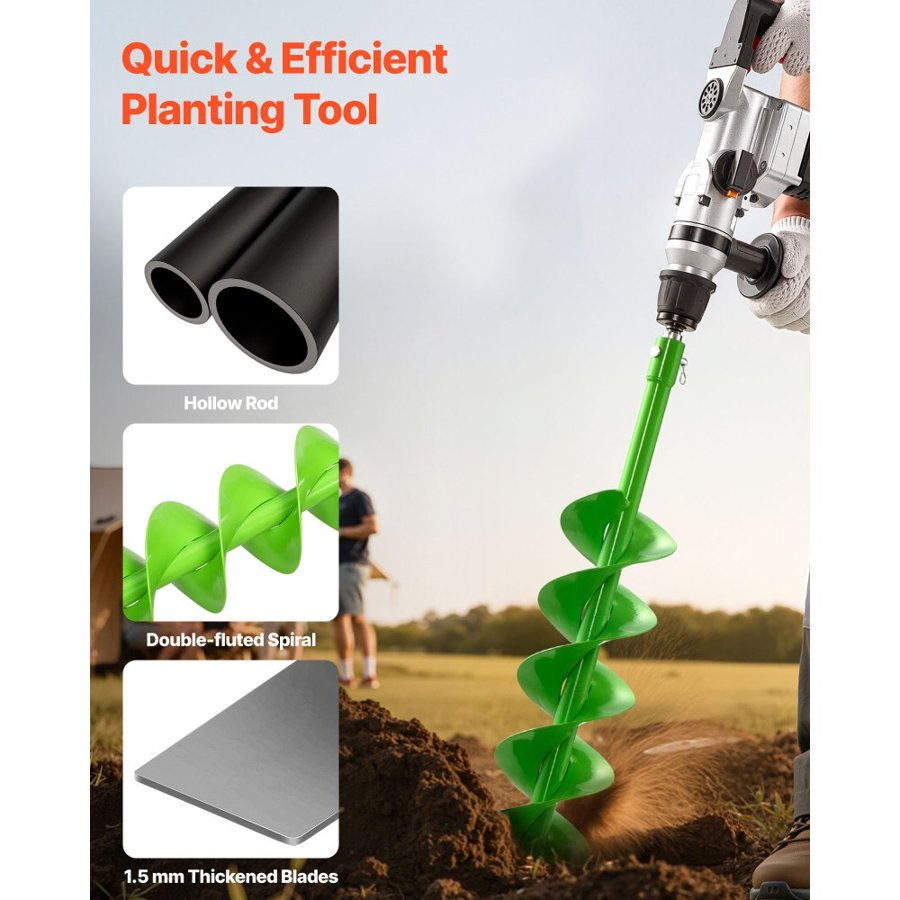 VEVOR Auger Drill Bit for Planting, 150 x 800 mm Spiral Drill Bit, Compatible with 20mm ID Drive Drills, Heavy Duty Bulb Planter Tool, Post Hole Drilling Attachments for Garden Digger Fence