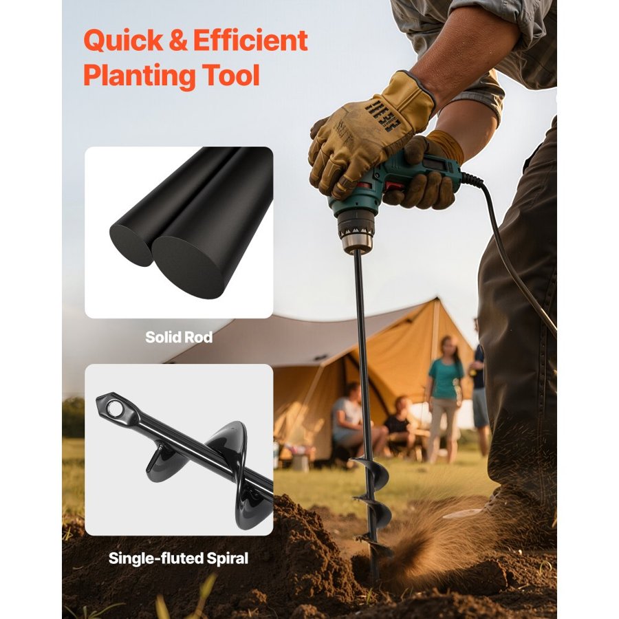 VEVOR Auger Drill Bit for Planting, 40 x 420 mm Spiral Drill Bit, for 3/8" Hex Drive Drills, Heavy Duty Bulb Planter Tool, Hole Drilling Attachments for Garden Post Hole Digger Fence Digging