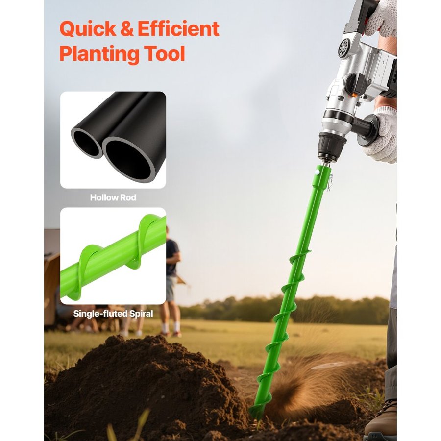 VEVOR Auger Drill Bit for Planting, 40 x 800 mm Spiral Drill Bit, Compatible with 20mm ID Drive Drills, Heavy Duty Bulb Planter Tool, Post Hole Drilling Attachments for Garden Digger Fence