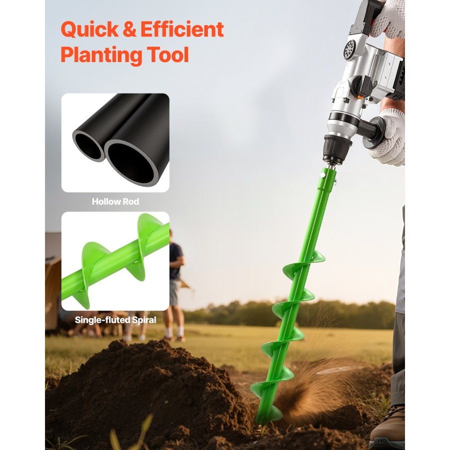 VEVOR Auger Drill Bit for Planting, 60 x 800 mm Spiral Drill Bit, Compatible with 20mm ID Drive Drills, Heavy Duty Bulb Planter Tool, Post Hole Drilling Attachments for Garden Digger Fence