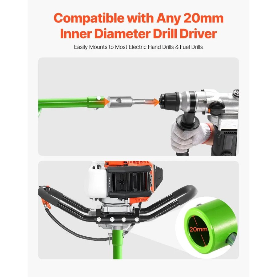 VEVOR Auger Drill Bit for Planting, 60 x 800 mm Spiral Drill Bit, Compatible with 20mm ID Drive Drills, Heavy Duty Bulb Planter Tool, Post Hole Drilling Attachments for Garden Digger Fence