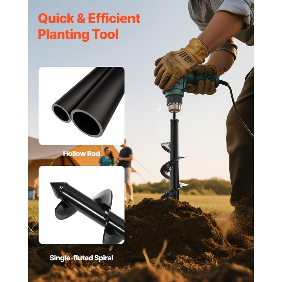 VEVOR Auger Drill Bit for Planting, 80 x 300 mm Spiral Drill Bit, for 3/8" Hex Drive Drills, Heavy Duty Bulb Planter Tool, Hole Drilling Attachments for Garden Post Hole Digger Fence Digging