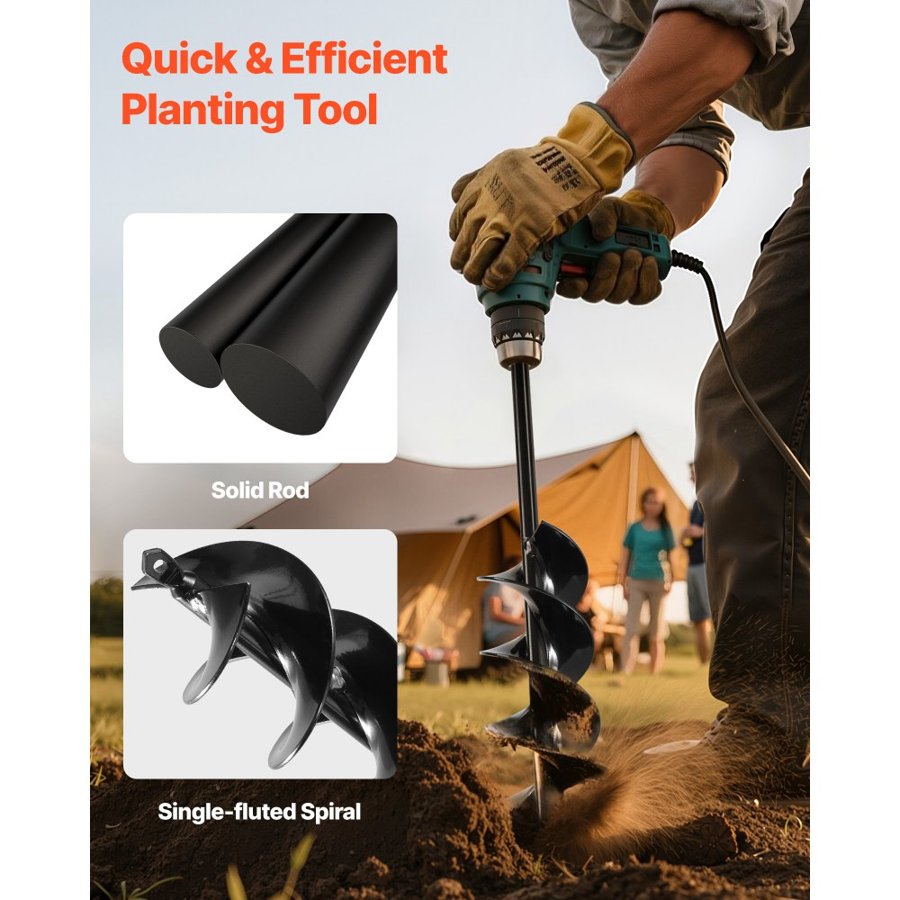 VEVOR Auger Drill Bit for Planting, 80 x 410 mm Spiral Drill Bit, for 3/8" Hex Drive Drills, Heavy Duty Bulb Planter Tool, Hole Drilling Attachments for Garden Post Hole Digger Fence Digging