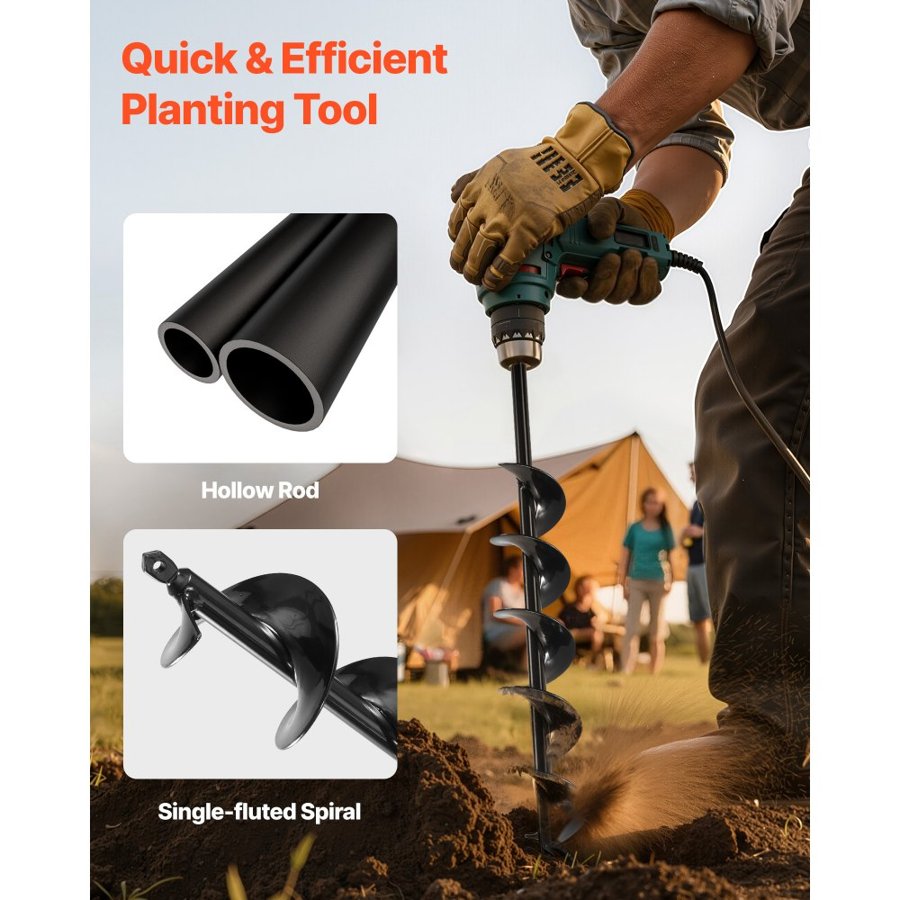 VEVOR Auger Drill Bit for Planting, 80 x 600 mm Spiral Drill Bit, for 3/8" Hex Drive Drills, Heavy Duty Bulb Planter Tool, Hole Drilling Attachments for Garden Post Hole Digger Fence Digging