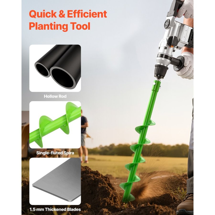 VEVOR Auger Drill Bit for Planting, 80 x 790 mm Spiral Drill Bit, Compatible with 20mm ID Drive Drills, Heavy Duty Bulb Planter Tool, Post Hole Drilling Attachments for Garden Digger Fence