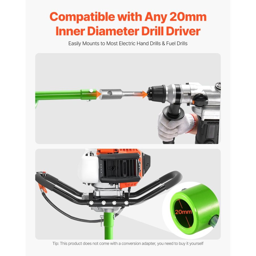 VEVOR Auger Drill Bit for Planting, 80 x 790 mm Spiral Drill Bit, Compatible with 20mm ID Drive Drills, Heavy Duty Bulb Planter Tool, Post Hole Drilling Attachments for Garden Digger Fence