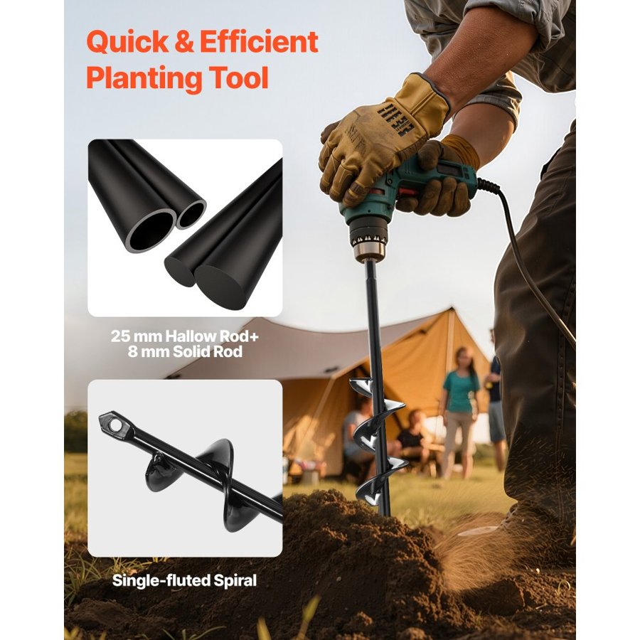 VEVOR Auger Drill Bit for Planting Set of 2, 40 x 220 mm & 80 x 300 mm, Spiral Drill Bit for 3/8" Hex Drive Drills, Heavy Duty Bulb Planter Tool, Hole Drilling Attachments for Digger