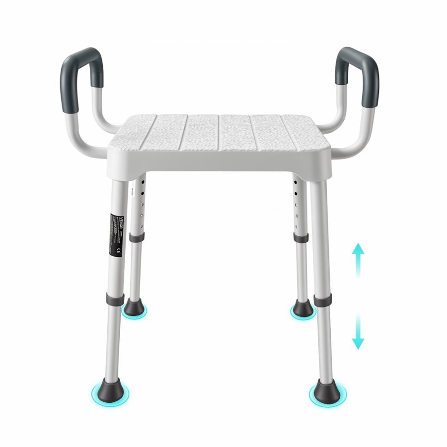 VEVOR Shower Chair with Armrest, 6-Level Height Adjustable Bath Seat for Inside Shower or Tubs, Non-Slip Bathroom Bathtub Chair for Elderly Disabled Injured, 181kg Capacity
