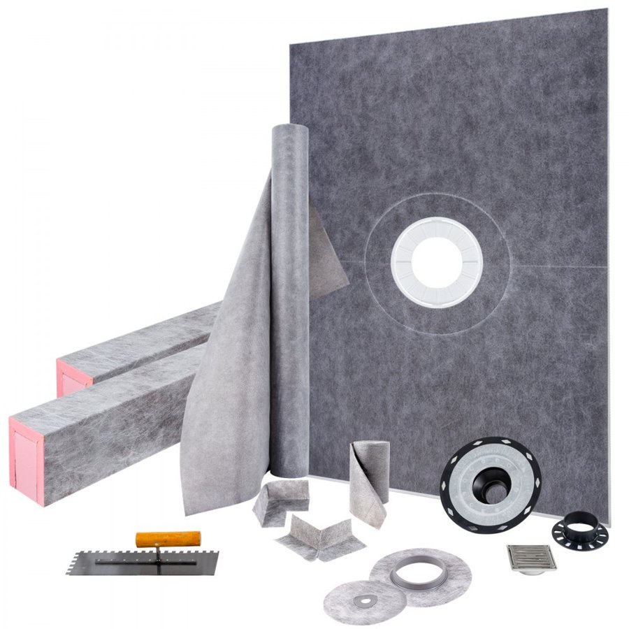 VEVOR Shower Curb Kit, 38" x 60" ABS Watertight Shower Curb Overlay with 4" ABS Central Bonding Flange, 4" Stainless Steel Grate and Trowel, Cuttable Shower Curb, Shower Pan Fit for Bathroom