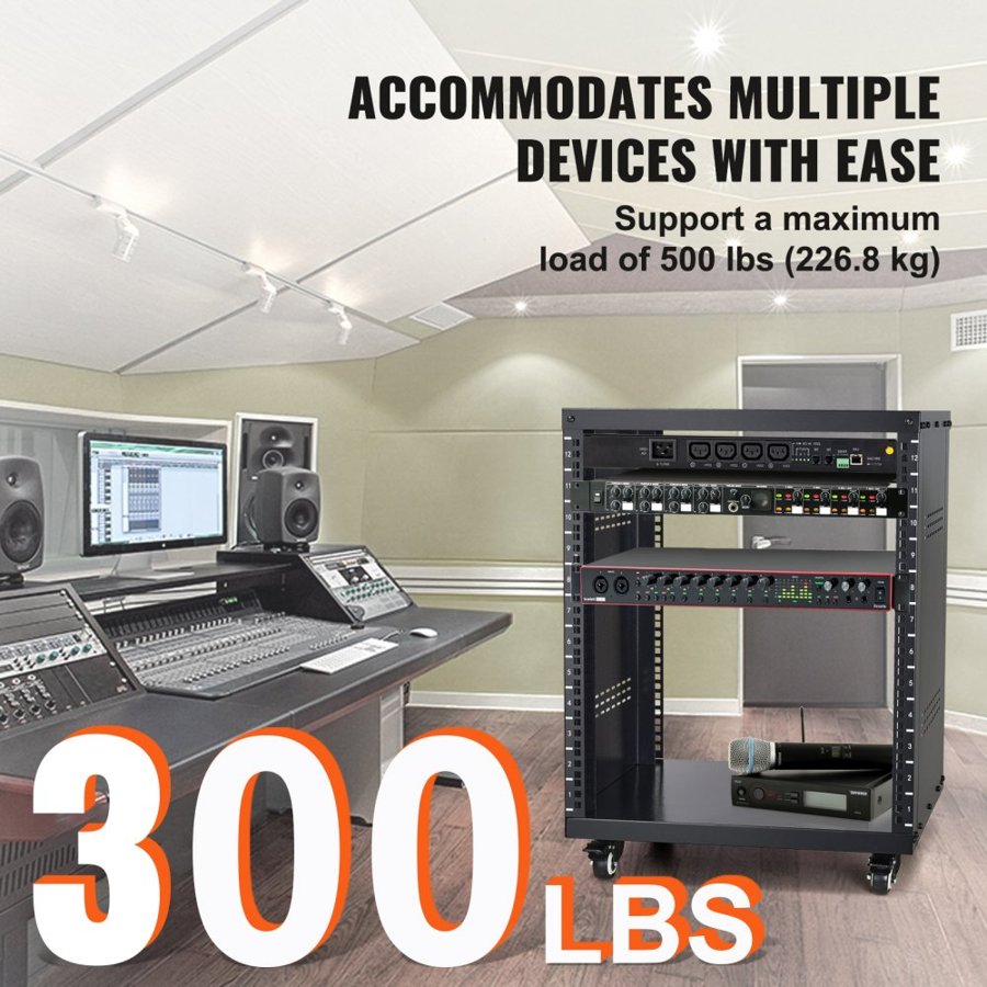 VEVOR 12U AV Rack Stand 226.8 kg Capacity Network Stereo Recording Studio Rack 510x460x700mm