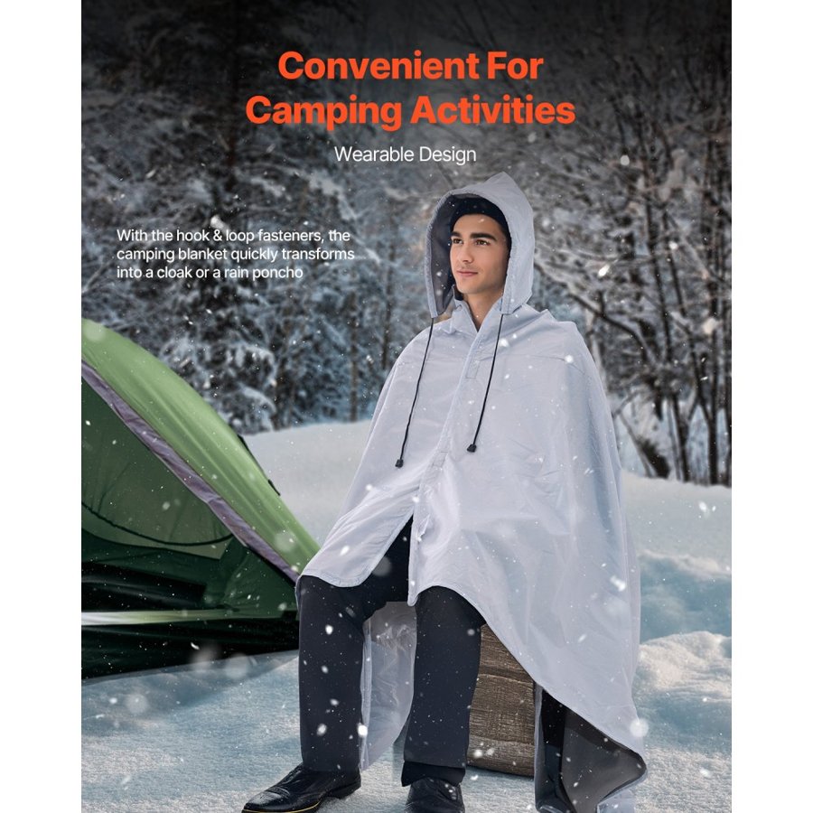 VEVOR Camping Blanket 2x1.5m (79" x 59") Wearable Warm Stadium Blanket Outdoor Light Grey