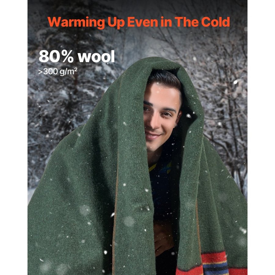 VEVOR Wool Camping Blanket 1,62x2,23 m (64" x 88") Warm for Camping Hiking Travel Texture