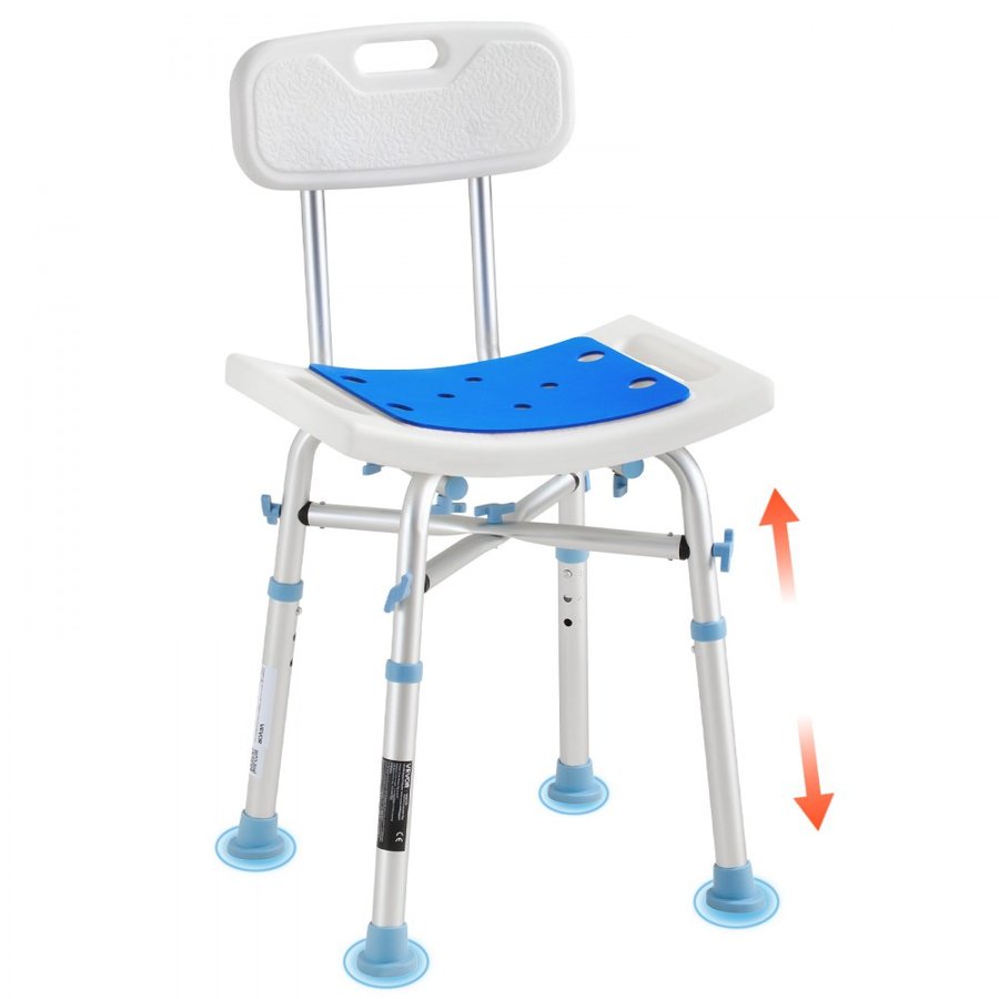 VEVOR Shower Chair with Backrest, 227kg Capacity Heavy-Duty Bath Seat for Inside Shower or Tubs, 3-Level Height Adjustable Bathroom Bathtub Chair for Elderly Disabled Injured